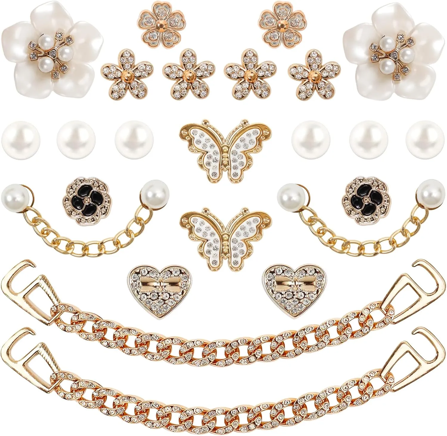 24 Pcs Bling Shoe Charms for Women, Flower Pearl Shoes Decoration Charms for Clog Rhinestone Shoes Chain Charm Cute Shoe Charms DIY Shoe Accessories for Birthday Party