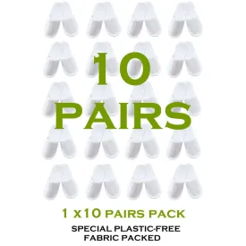 Chochili 10 Pairs Fabric Packed Non-Woven Disposable Hotel Slippers for Airbnb Spa Wedding Guests Adult Men Women Size 10-11, White