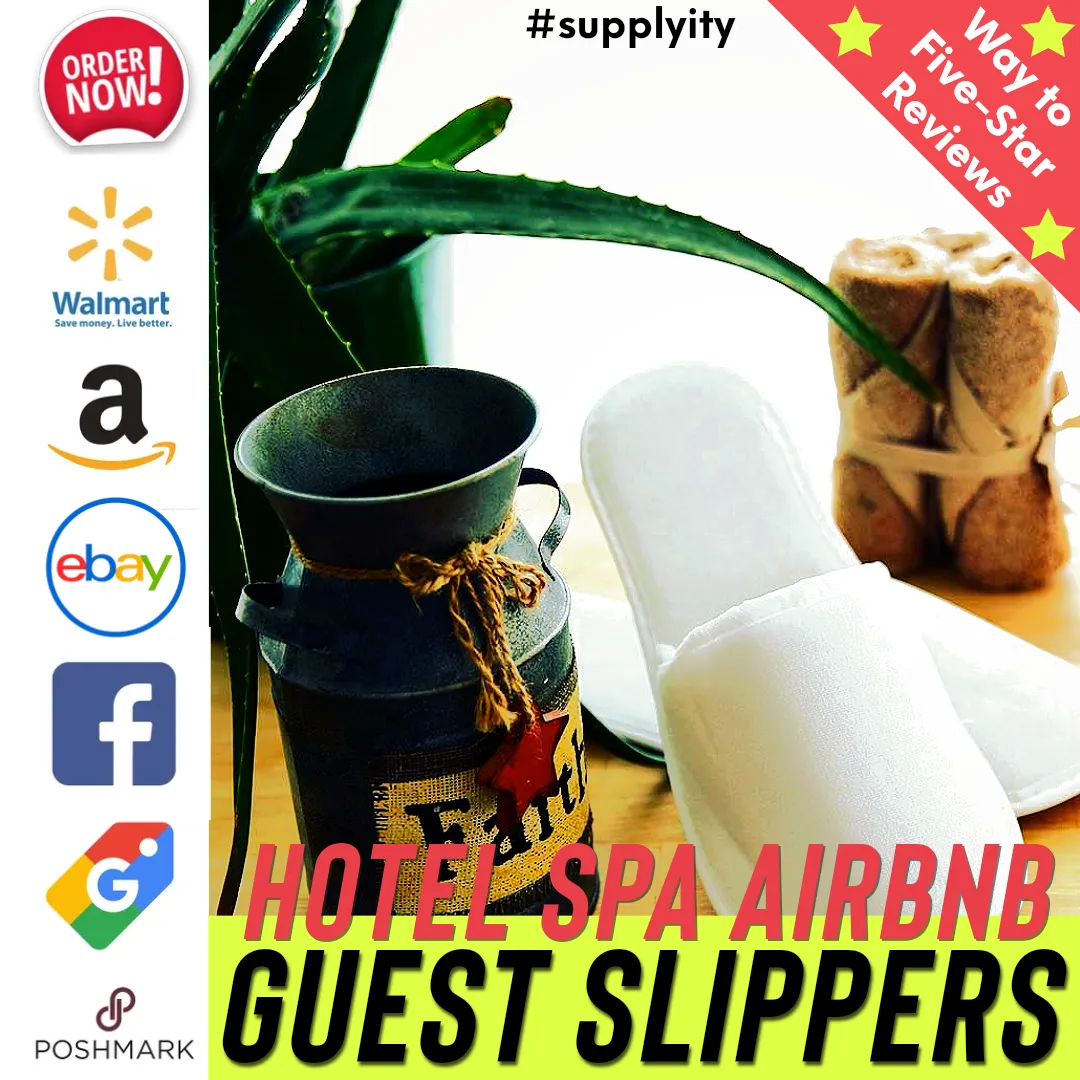 Chochili 10 Pairs Fabric Packed Terry Cotton Disposable Hotel Slippers for Airbnb Spa Wedding Guests Adult Men Women Size 10-11, White