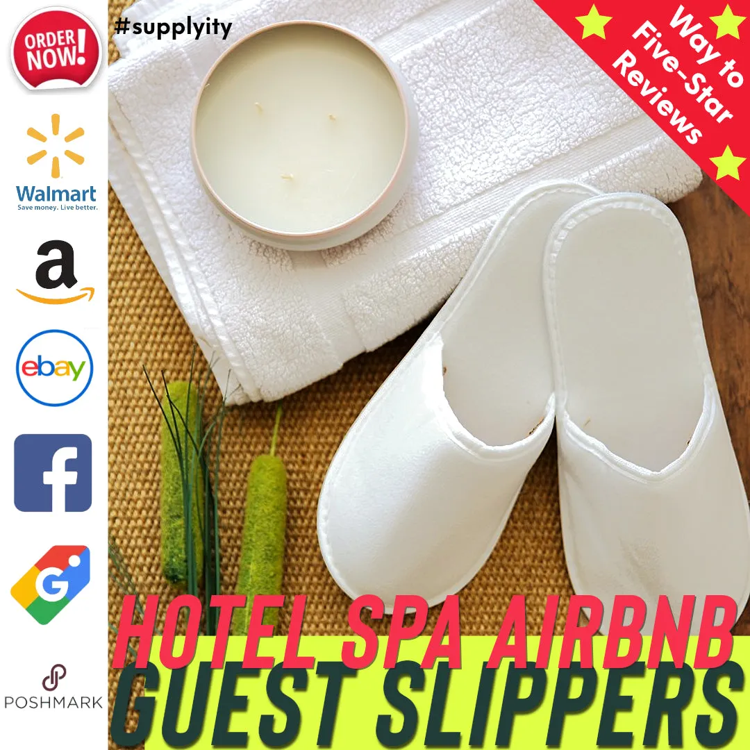 Chochili 10 Pairs Fabric Packed Terry Cotton Disposable Hotel Slippers for Airbnb Spa Wedding Guests Adult Men Women Size 10-11, White