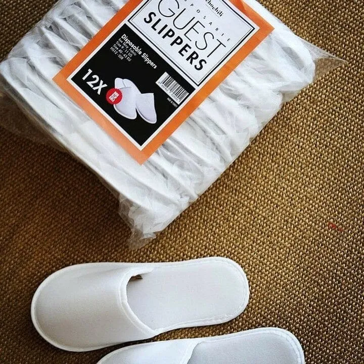 Chochili 10 Pairs Fabric Packed Terry Cotton Disposable Hotel Slippers for Airbnb Spa Wedding Guests Adult Men Women Size 10-11, White