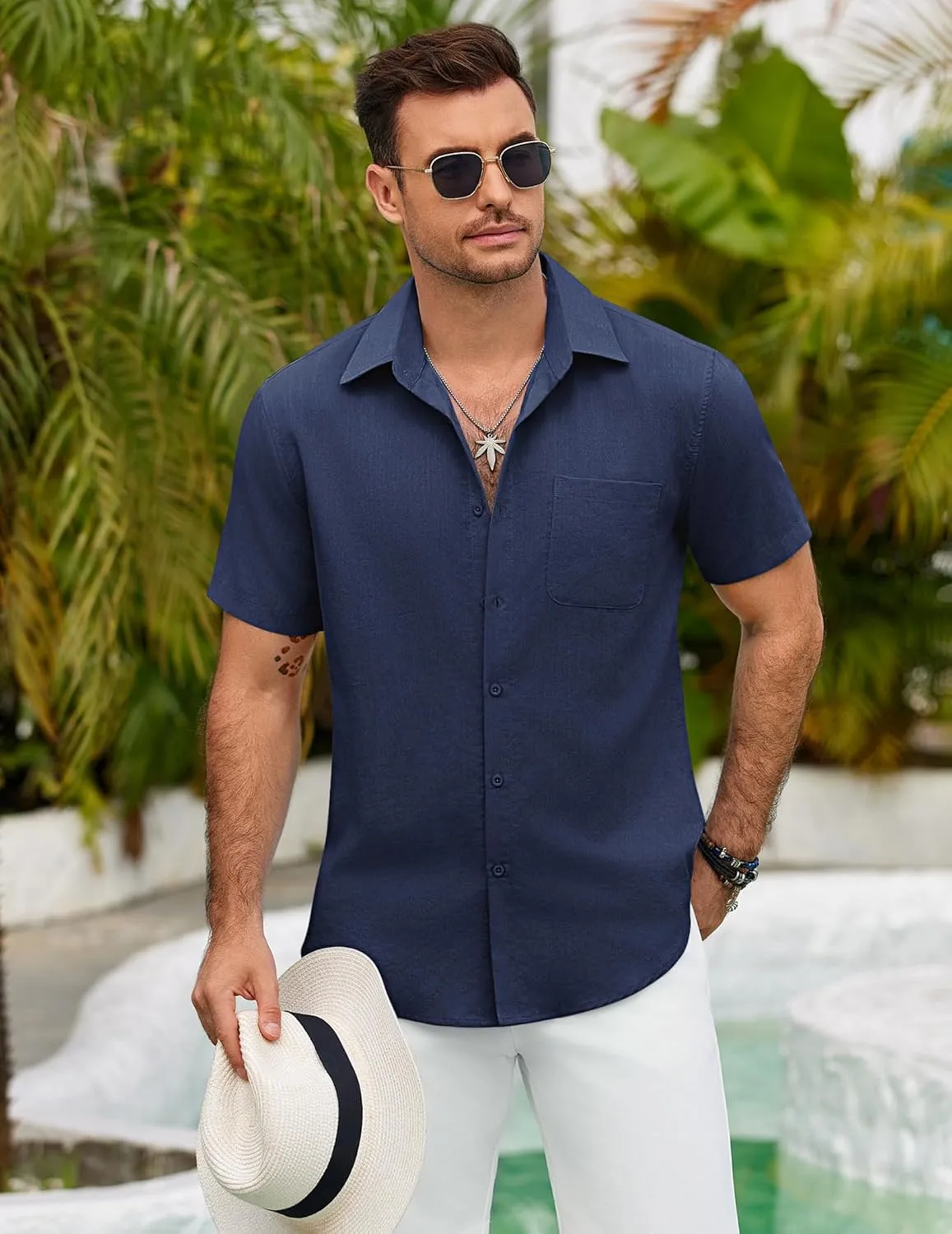 COOFANDY Mens Button Down Shirts Lightweight Breathable Short Sleeve Shirt Summer Beach Top