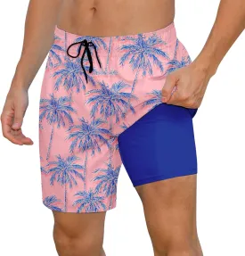 Cozople Mens Swimming Trunks with Compression Liner Swim Shorts 7 inch Quick Dry Bathing Suit Anti Chafe Boardshorts