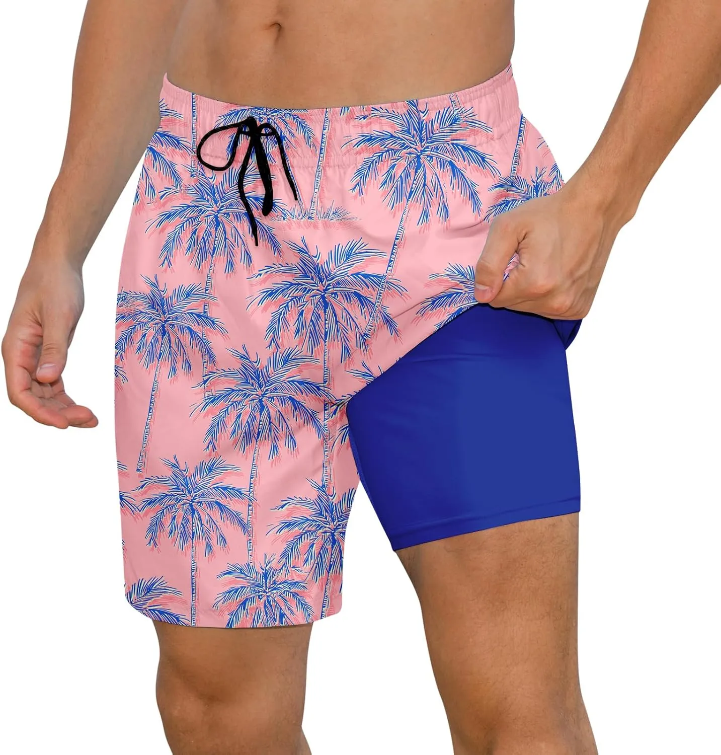 Cozople Mens Swimming Trunks with Compression Liner Swim Shorts 7 inch Quick Dry Bathing Suit Anti Chafe Boardshorts