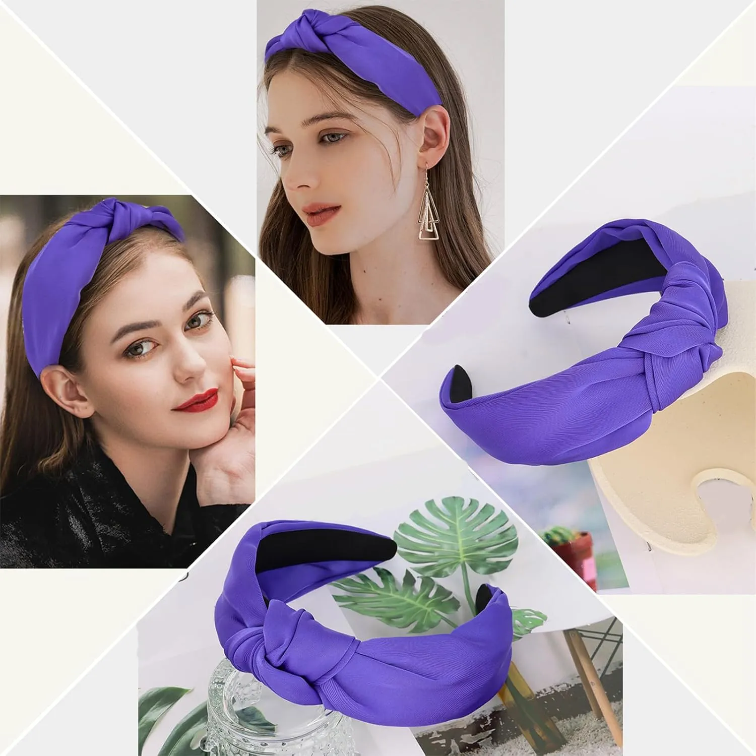 CURASA Knotted Headbands For Women Girls Deep Purple Headband Non Slip Wide Top Knot Head band Cute Fashion Hairband Preppy Fabric Hair Accessories For Thick Thin Curly Hair