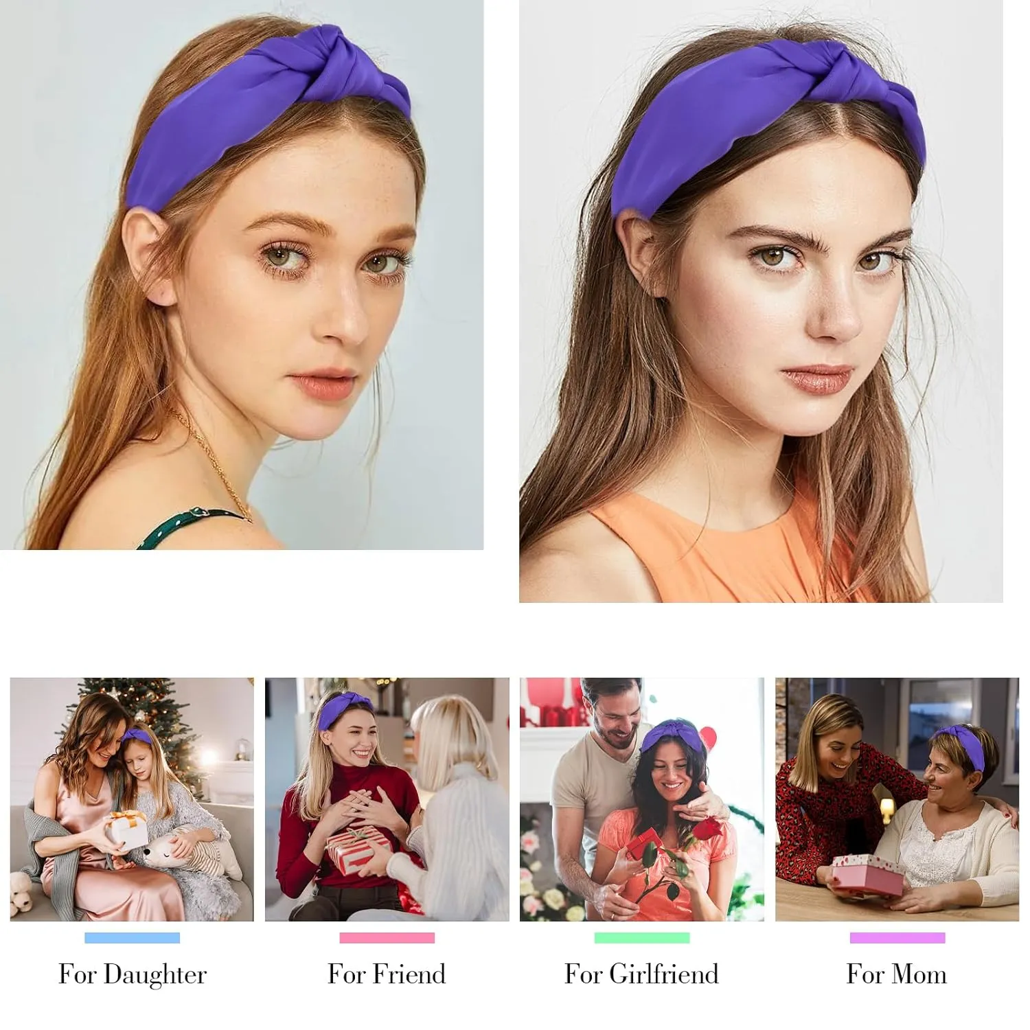 CURASA Knotted Headbands For Women Girls Deep Purple Headband Non Slip Wide Top Knot Head band Cute Fashion Hairband Preppy Fabric Hair Accessories For Thick Thin Curly Hair
