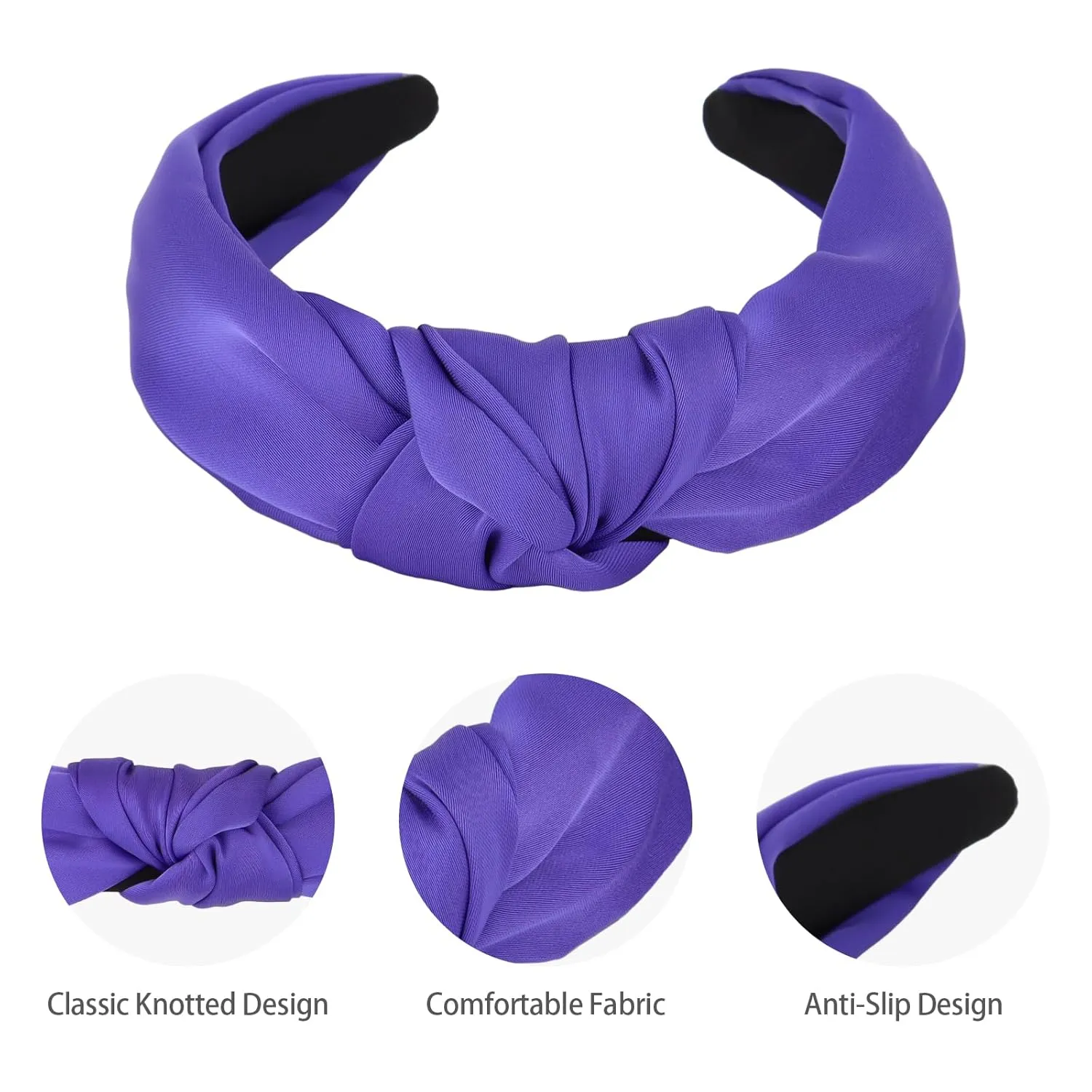 CURASA Knotted Headbands For Women Girls Deep Purple Headband Non Slip Wide Top Knot Head band Cute Fashion Hairband Preppy Fabric Hair Accessories For Thick Thin Curly Hair
