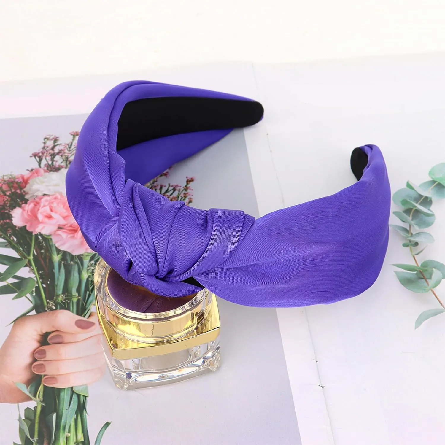 CURASA Knotted Headbands For Women Girls Deep Purple Headband Non Slip Wide Top Knot Head band Cute Fashion Hairband Preppy Fabric Hair Accessories For Thick Thin Curly Hair