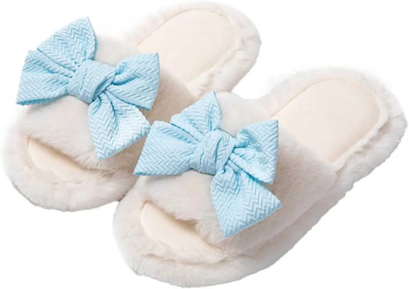 Cute Bow House Women's Slippers - Open Toe Warm Plush Fluffly Non-Slip Sole Indoor