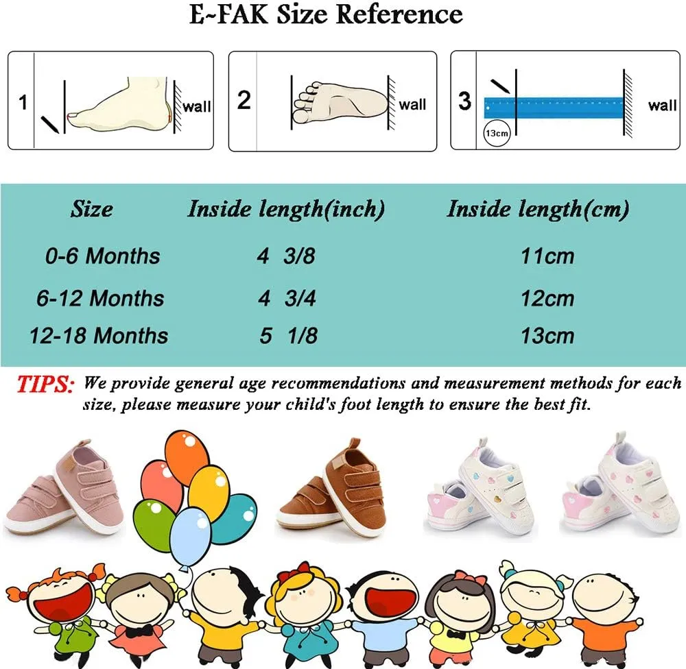 E-FAK Baby Shoes Boys Girls Infant Sneakers Non-Slip Rubber Sole Toddler Crib First Walker Shoes
