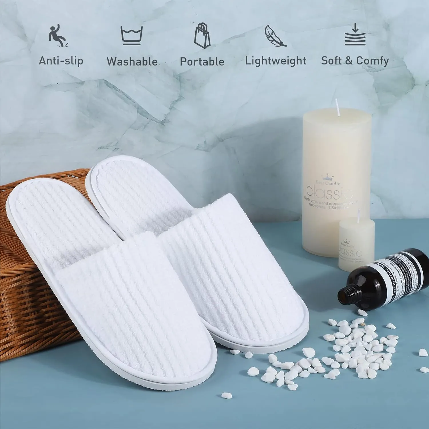 Elcoho 12 Pairs Closed Toe Spa Slippers Reusable Slippers Coral Fleece Washable Disposable Home Slippers for Women Men Guests Hotels House Slippers Housewarming Indoors Bathroom Party Traveling