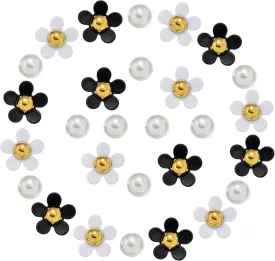 Flower Shoe Charms for Clog Sandals Bracelets Accessories Decoration, Cute White Black Pink Yellow Purple Flower Pearl Shoe Charms for Kids Teens Adults Women Birthday Party Favor