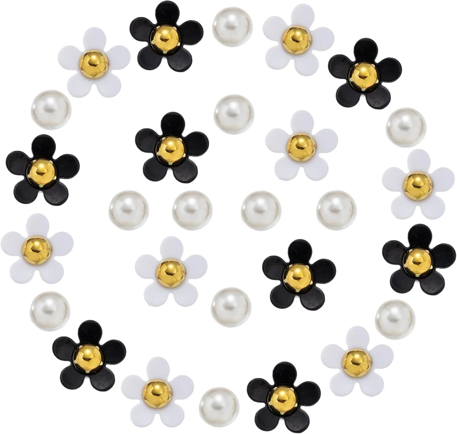 Flower Shoe Charms for Clog Sandals Bracelets Accessories Decoration, Cute White Black Pink Yellow Purple Flower Pearl Shoe Charms for Kids Teens Adults Women Birthday Party Favor
