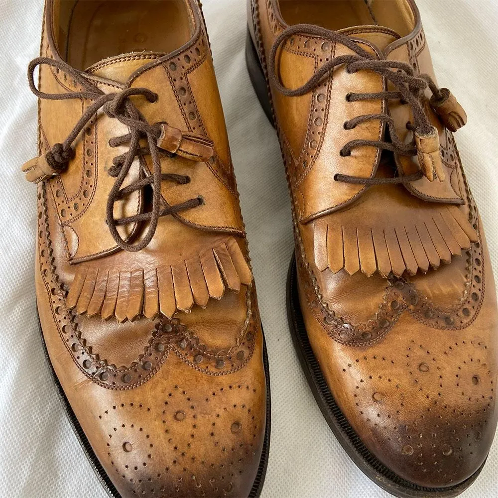 Gucci Brown Brogue Leather Lace Up Fringe (Men's), 9