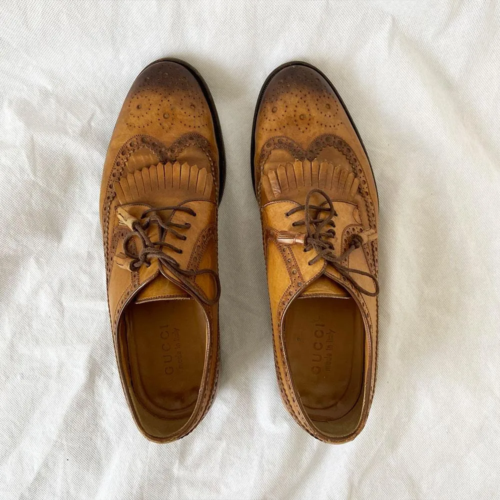 Gucci Brown Brogue Leather Lace Up Fringe (Men's), 9
