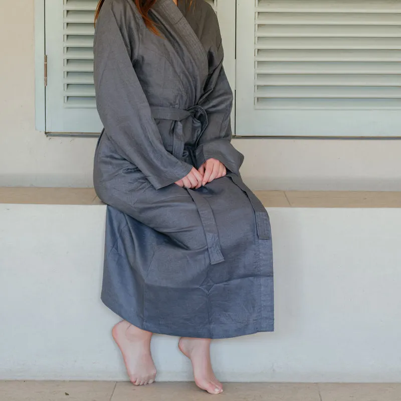 Heritage Collection Luxury Linen & Lyocell Kimono Bathrobe - Midnight