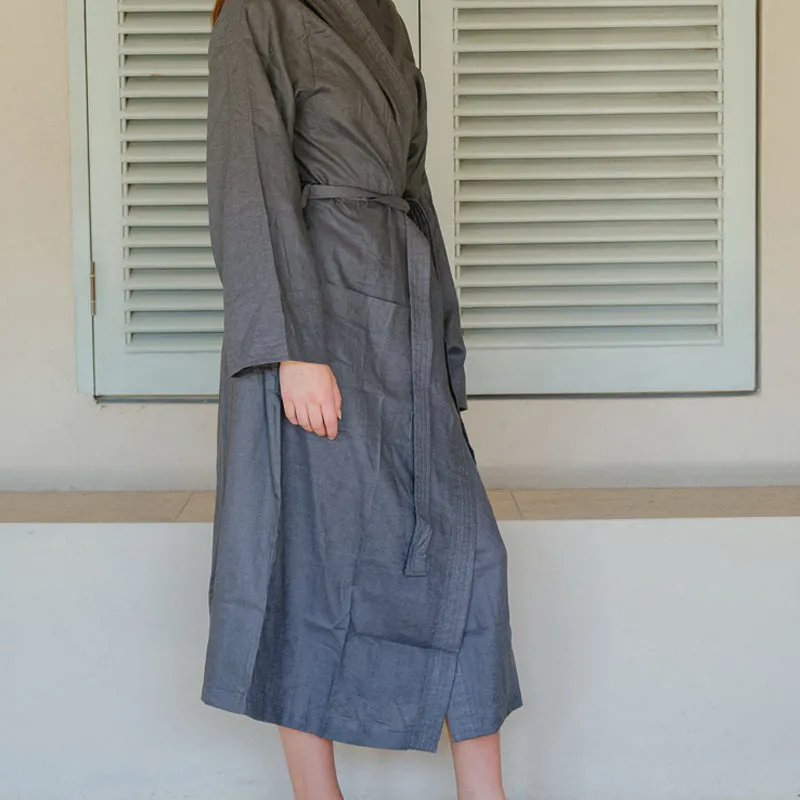 Heritage Collection Luxury Linen & Lyocell Kimono Bathrobe - Midnight