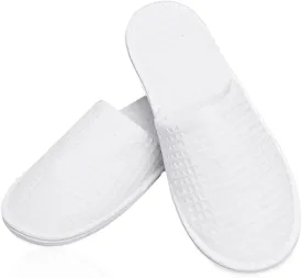 Maltose Disposable Slippers for Guests - 5 Pairs Non-Slip House Slippers - Unisex Soft Thicker Cotton Sole White Hotel Spa Slippers, 11.2" x 4.3" Shoe Size