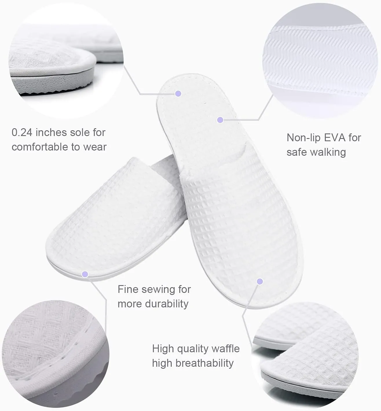 Maltose Disposable Slippers for Guests - 5 Pairs Non-Slip House Slippers - Unisex Soft Thicker Cotton Sole White Hotel Spa Slippers, 11.2" x 4.3" Shoe Size