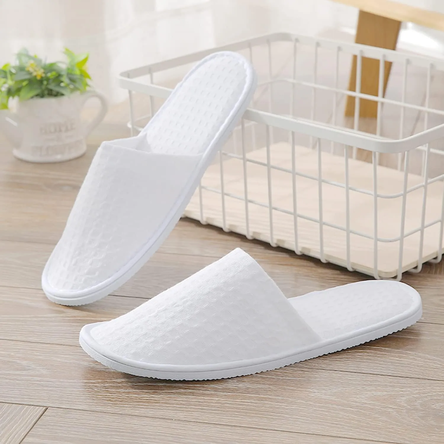 Maltose Disposable Slippers for Guests - 5 Pairs Non-Slip House Slippers - Unisex Soft Thicker Cotton Sole White Hotel Spa Slippers, 11.2" x 4.3" Shoe Size