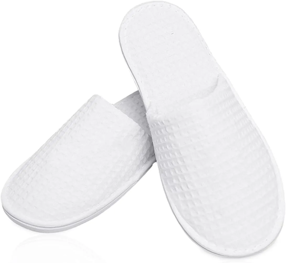 Maltose Disposable Slippers for Guests - 5 Pairs Non-Slip House Slippers - Unisex Soft Thicker Cotton Sole White Hotel Spa Slippers, 11.2" x 4.3" Shoe Size
