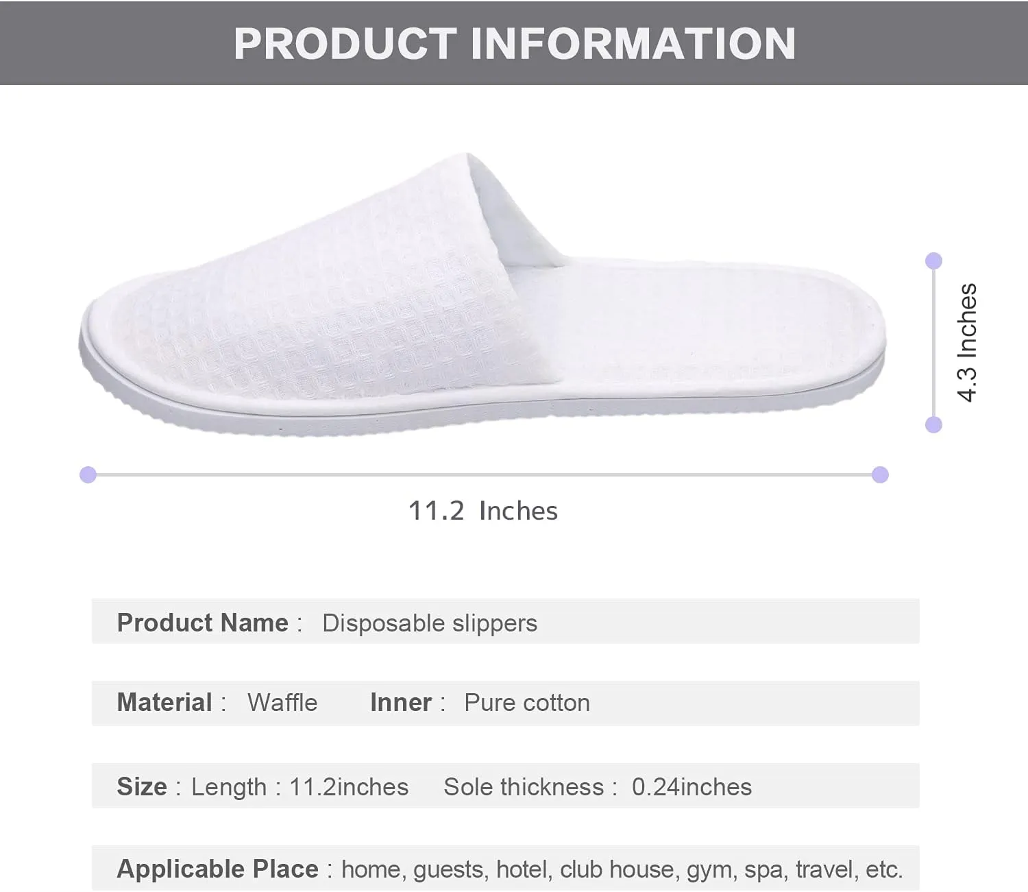 Maltose Disposable Slippers for Guests - 5 Pairs Non-Slip House Slippers - Unisex Soft Thicker Cotton Sole White Hotel Spa Slippers, 11.2" x 4.3" Shoe Size
