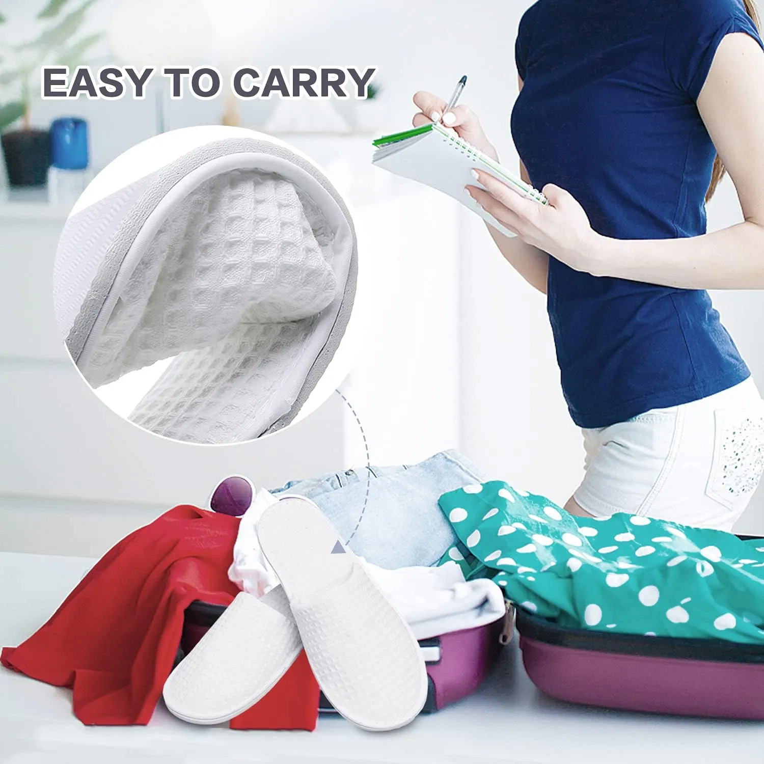 Maltose Disposable Slippers for Guests - 5 Pairs Non-Slip House Slippers - Unisex Soft Thicker Cotton Sole White Hotel Spa Slippers, 11.2" x 4.3" Shoe Size