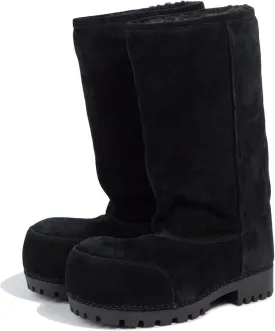 Platform Snow Boots for Women Suede Classic Fur Hippy Mid Calf Winter Boots Slip On High Boots Comfortable Chunky Trending Shoes Biege