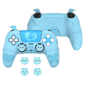 PlayVital Gothic Imp Series Cute Silicone Case for ps5 Controller with 4 Thumb Grips and 6 Stickers, Anti-Slip Silicone Skin Cover, Compatible with ps5 Charging Station, Aqua Blue