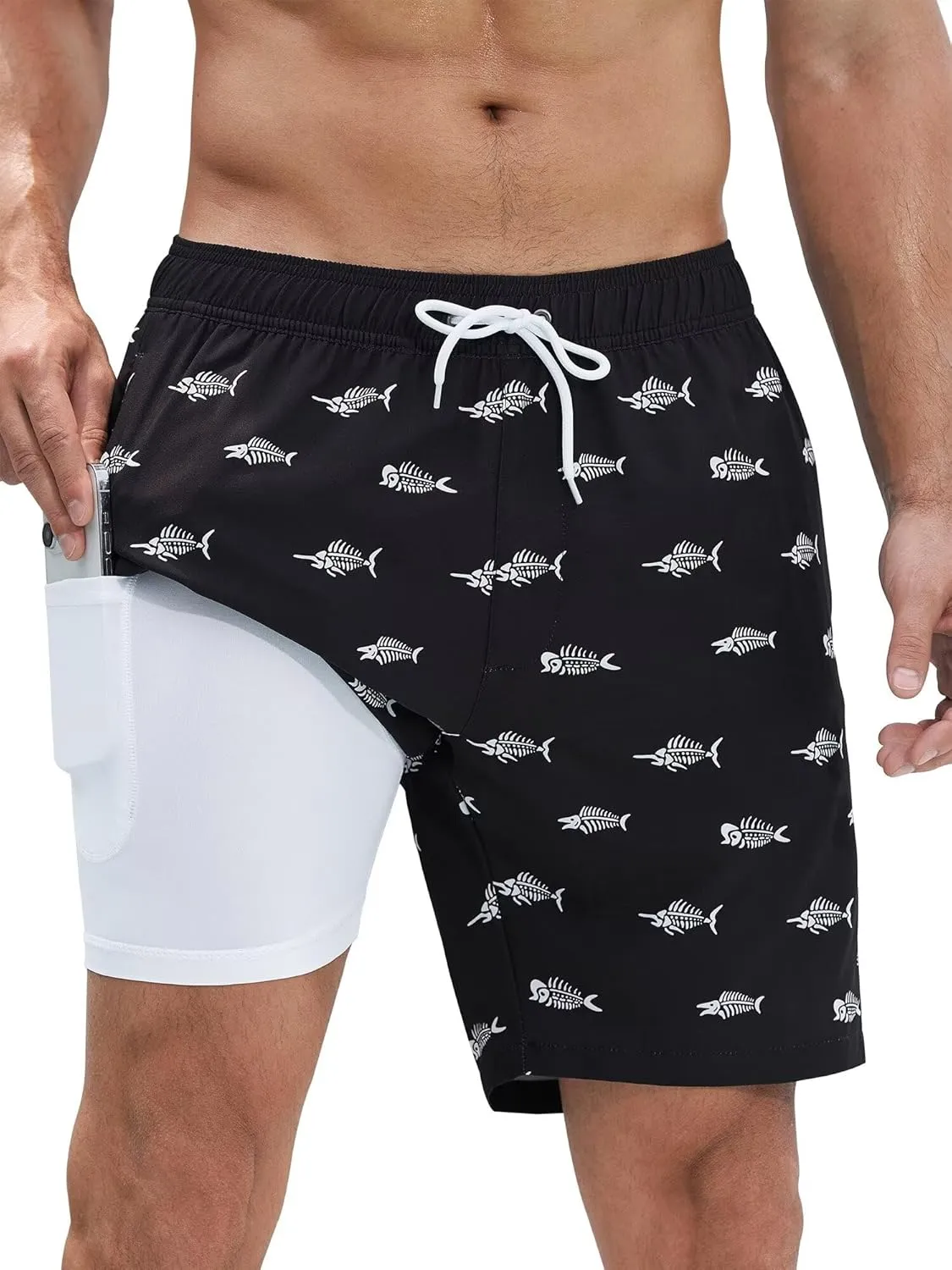 SILKWORLD Mens Swim Trunks Quick Dry Swimming Shorts with Compression Liner and Zipper Pockets