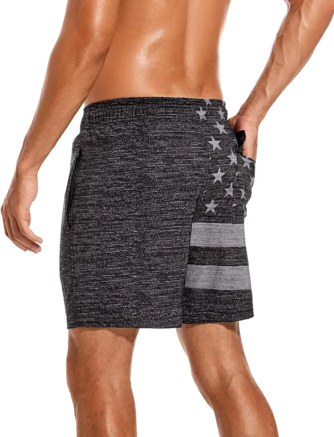 SILKWORLD Mens Swimming Trunks with Compression Liner 2 in 1 Quick-Dry Swim Shorts with Zipper Pockets