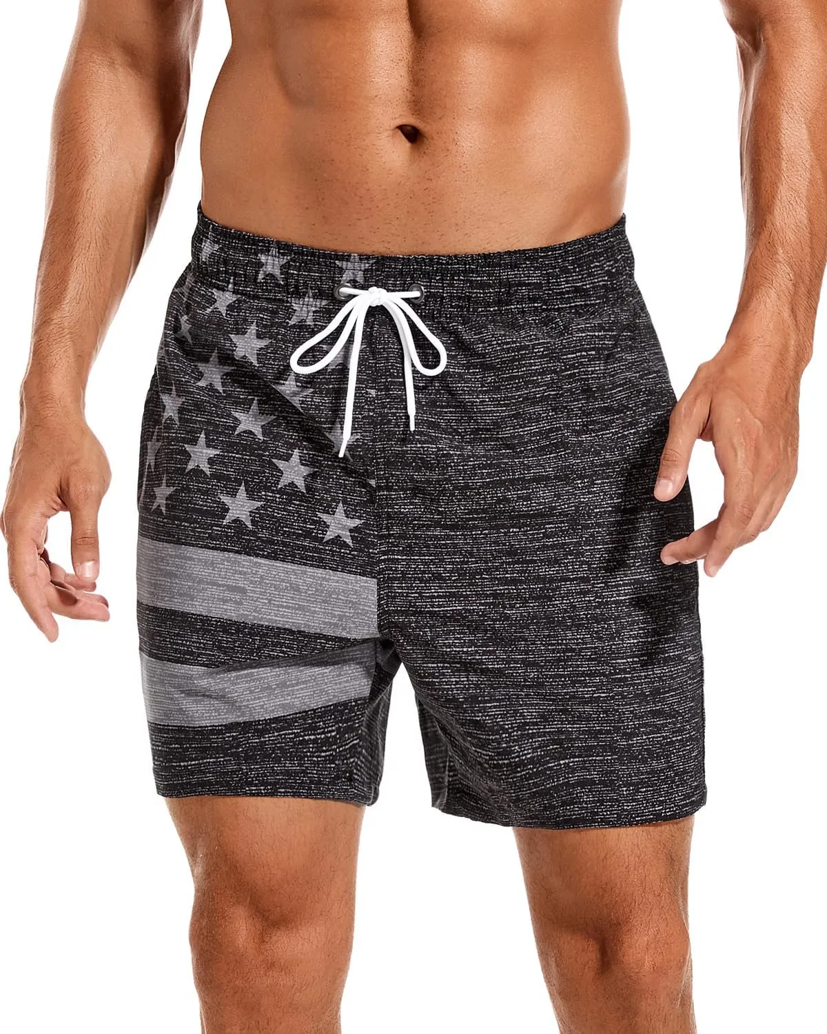 SILKWORLD Mens Swimming Trunks with Compression Liner 2 in 1 Quick-Dry Swim Shorts with Zipper Pockets