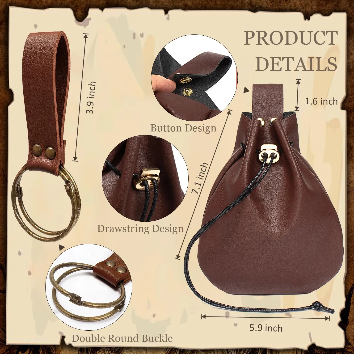 SUMGOGO 4 Pcs Halloween Renaissance Belt Pouch Witch Bottle Skirt Hikes Medieval Viking Pirate Leather Belt Costume Set