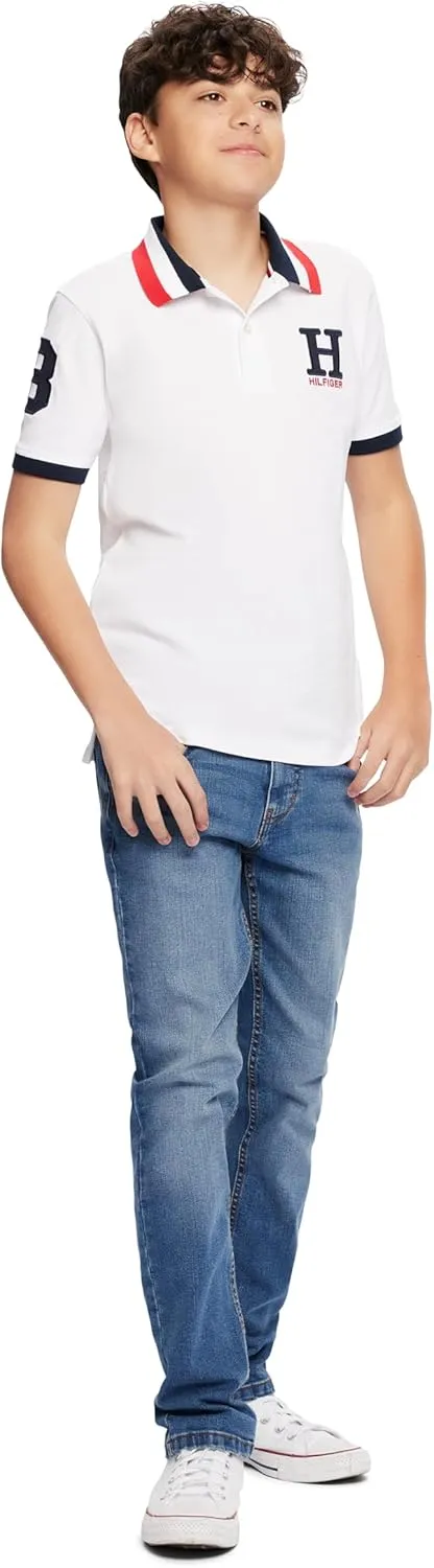 Tommy Hilfiger Boys' Short Sleeve Premium Pique Polo Shirt, Button Closure, Soft & Comfortable