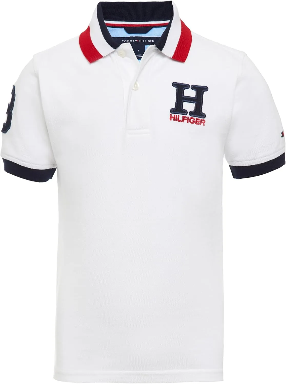 Tommy Hilfiger Boys' Short Sleeve Premium Pique Polo Shirt, Button Closure, Soft & Comfortable