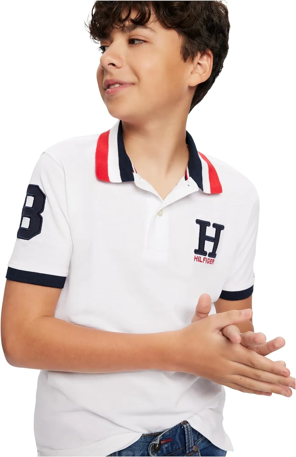 Tommy Hilfiger Boys' Short Sleeve Premium Pique Polo Shirt, Button Closure, Soft & Comfortable