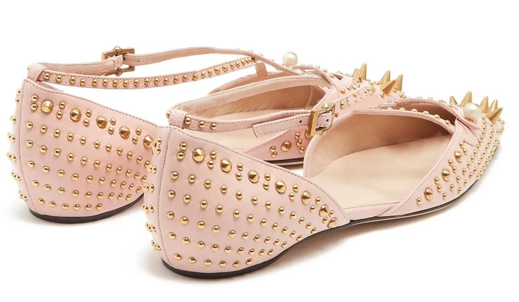 'Unia' Studded Leather Flats - Black or Pink
