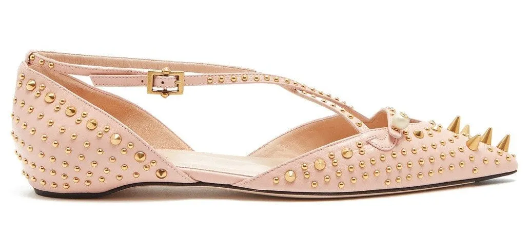 'Unia' Studded Leather Flats - Black or Pink