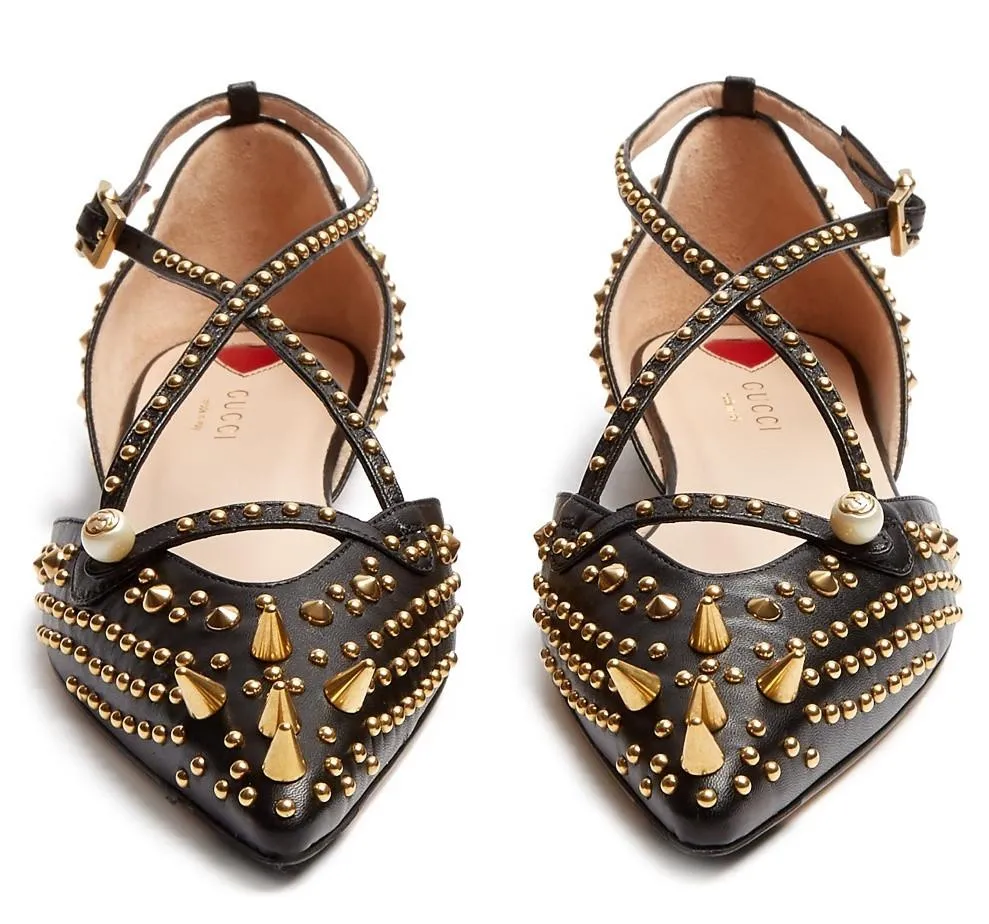 'Unia' Studded Leather Flats - Black or Pink