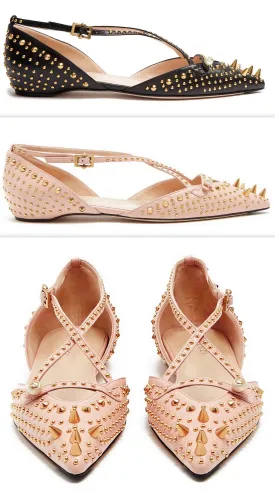 'Unia' Studded Leather Flats - Black or Pink