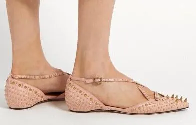 'Unia' Studded Leather Flats - Black or Pink