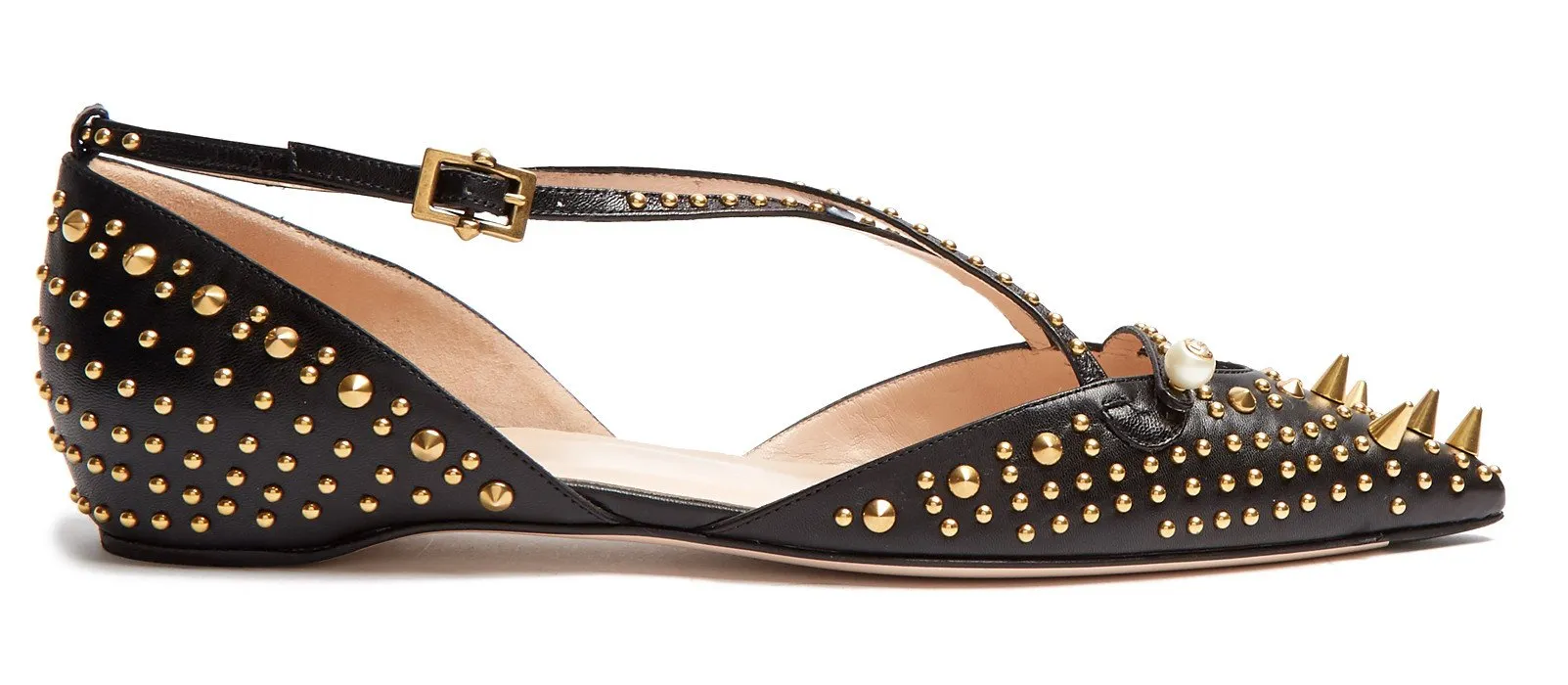 'Unia' Studded Leather Flats - Black or Pink