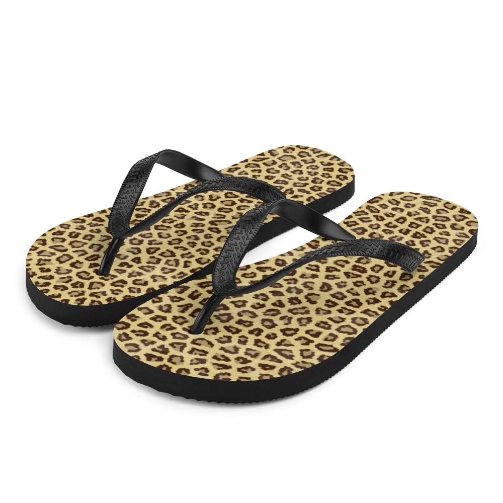 Yellow Leopard Print Flip-Flops
