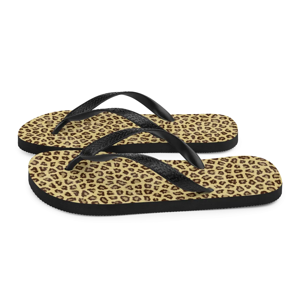 Yellow Leopard Print Flip-Flops