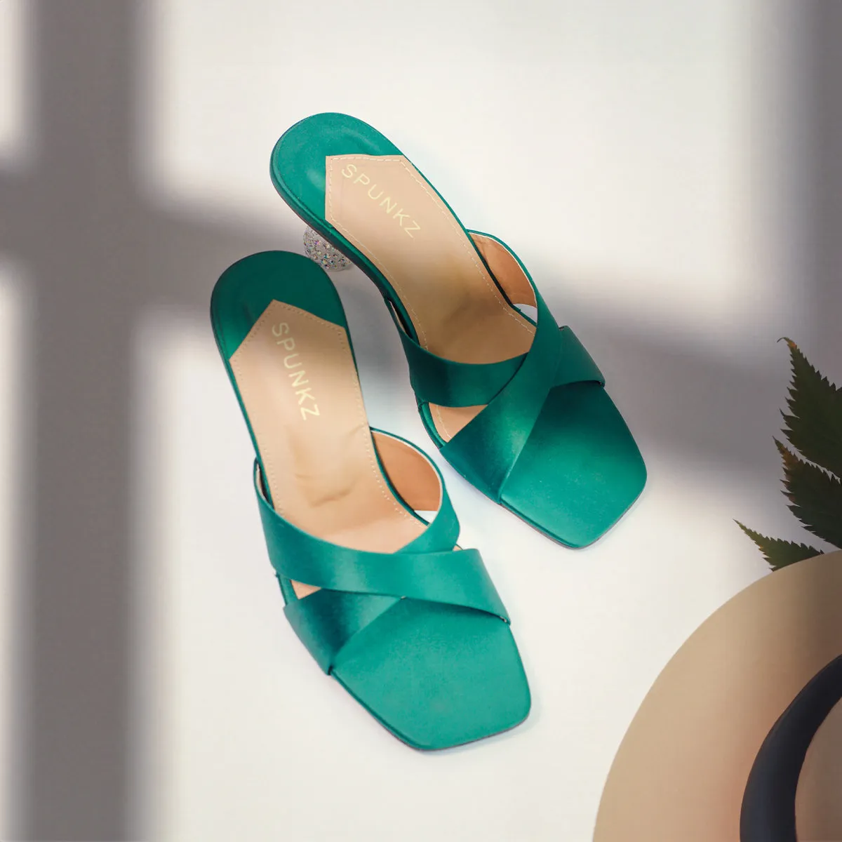Yes Darling Love Mules in Green Satin
